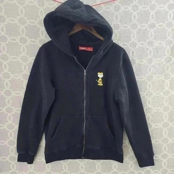 Peanuts Other - Peanuts Patched Charlie Brown Full zip Hooded Black Sweatshirt Men's M